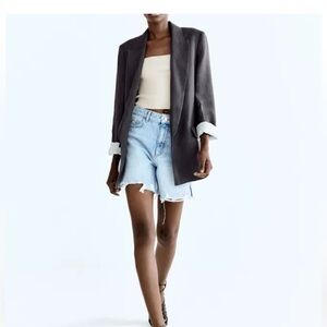 Linen blend printed lining blazer.